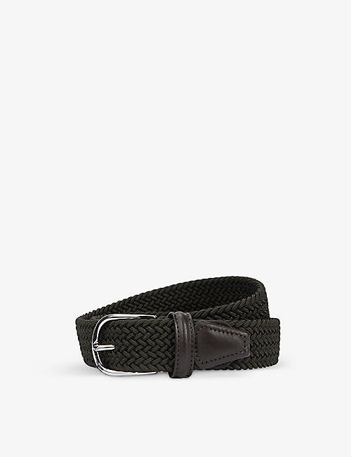 ANDERSONS: Woven stretch-elastic and leather belt