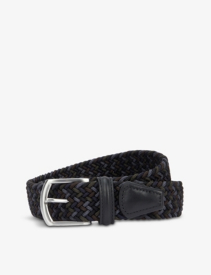 ANDERSONS: Woven stretch-elastic and leather belt