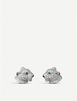 CARTIER: Panthère de Cartier 18ct white-gold 0.75ct brilliant-cut diamond, emerald and onyx earrings