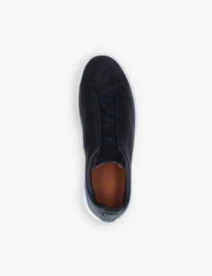 Shop Ermenegildo Zegna Zegna Men's Black Tripe Stitch Leather And Suede Trainers