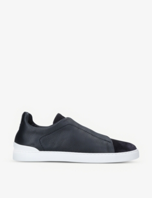 Ermenegildo Zegna Tripe Stitch Leather And Suede Trainers In Black