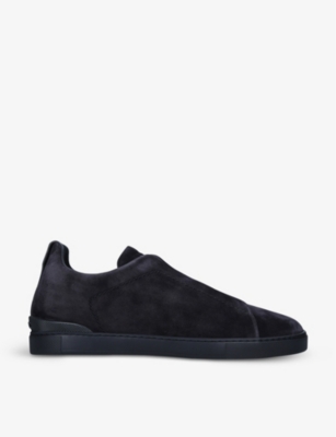 Shop Ermenegildo Zegna Zegna Men's Navy Triple Stitch Suede Low-top Trainers