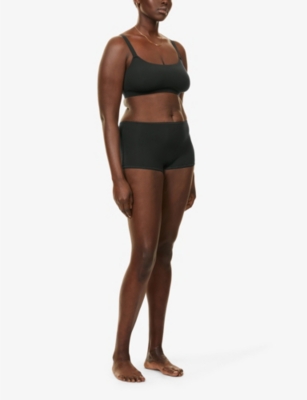 Skims Womens Onyx High-rise Stretch-cotton Boy Shorts In Onyx