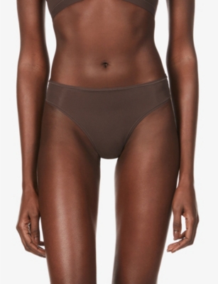 Buy SKIMS Brown Cotton Rib Thong for Women in Saudi