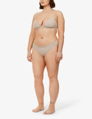 Skims Womens Mica Fits Everybody Mid-rise Stretch-woven Thong In Mica