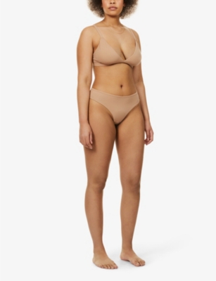Skims Womens Ochre Fits Everybody Mid-rise Stretch-woven Thong Xxxl In Ochre