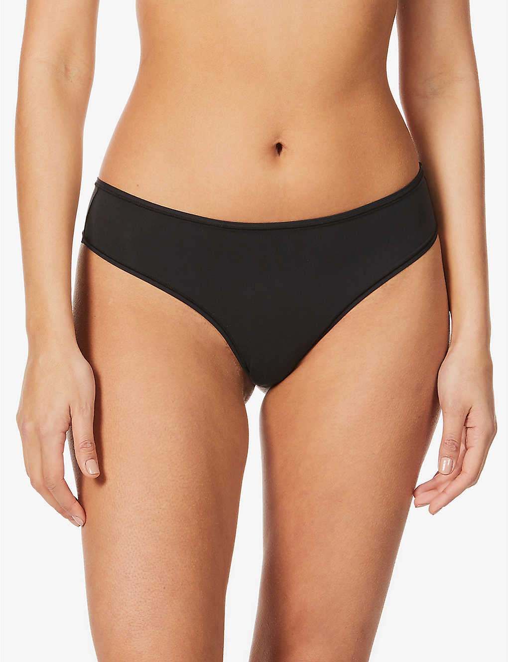 Skims Fits Everybody Mid-rise Stretch-woven Thong In Onyx