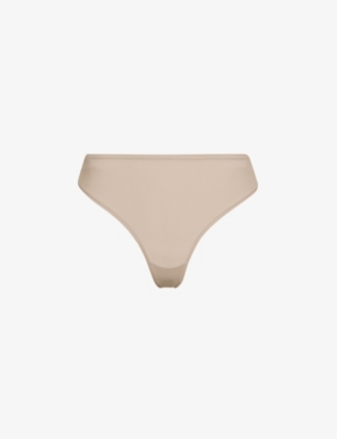 Skims Womens Mica Fits Everybody Mid-rise Stretch-woven Thong In Mica