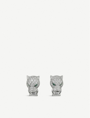 Cartier Womens White Gold Panthère De 18ct White-gold, Diamond, Onyx And Emerald Earrings