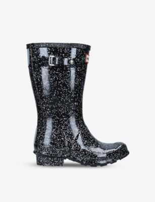 Hunter Kids' Original Glitter-embellished Wellington Boots 7-10 Years In Black