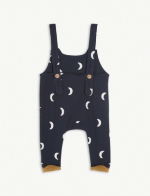 Shop Organic Zoo Vy Graphic-print Cotton Salopettes 0-12 Months In Navy