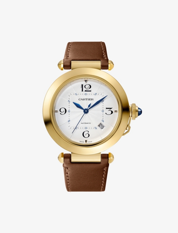 CRWGPA0015 Pasha de Cartier 18ct yellow-gold, sapphire and leather interchangeable strap automatic watch