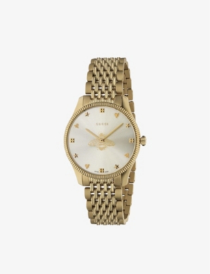 Shop Gucci Womens Silver Ya1264155 G-timeless Slim Yellow Gold Pvd Watch