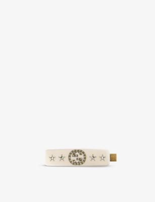 Gucci Gg Black Crystal-embellished Hair Clip