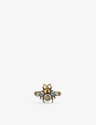 Shop Gucci Women's Bee Crystal-embellished Gold-tone Ring