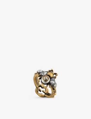 Gucci Bee Crystal-embellished Gold-tone Ring