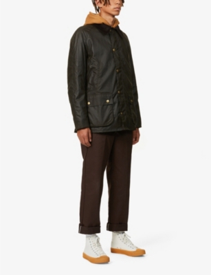 Shop Barbour Mens Olive Ashby Corduroy-trimmed Waxed Cotton Jacket