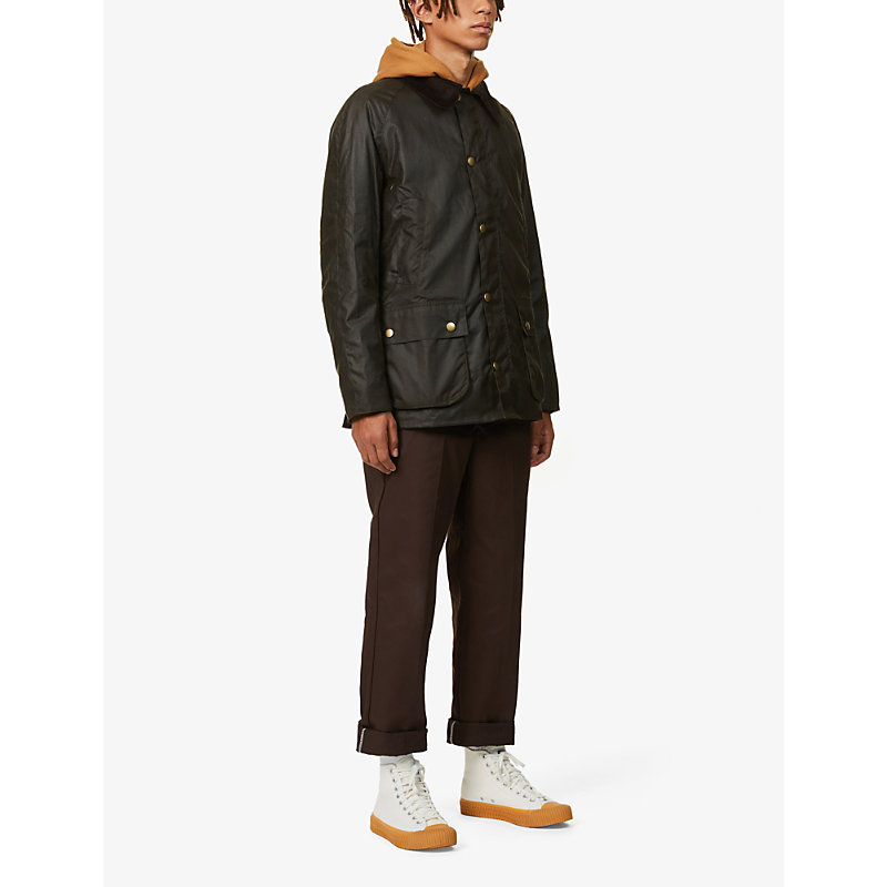 Shop Barbour Mens Olive Ashby Corduroy-trimmed Waxed Cotton Jacket
