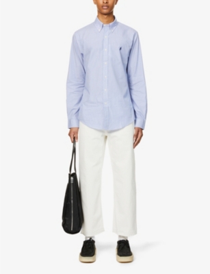 POLO RALPH LAUREN: Long-sleeved logo-embroidered slim-fit stretch cotton-poplin shirt