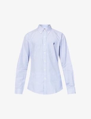 POLO RALPH LAUREN: Long-sleeved logo-embroidered slim-fit stretch cotton-poplin shirt