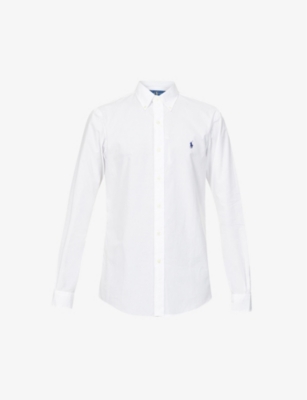 POLO RALPH LAUREN: Long-sleeved logo-embroidered slim-fit stretch cotton-poplin shirt