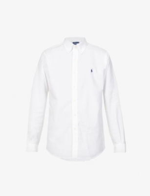 POLO RALPH LAUREN: Long-sleeved logo-embroidered custom-fit stretch cotton-poplin shirt