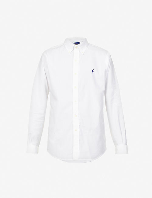 POLO RALPH LAUREN: Long-sleeved logo-embroidered custom-fit stretch cotton-poplin shirt