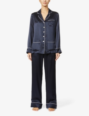 Women's Navy Silk Pajamas