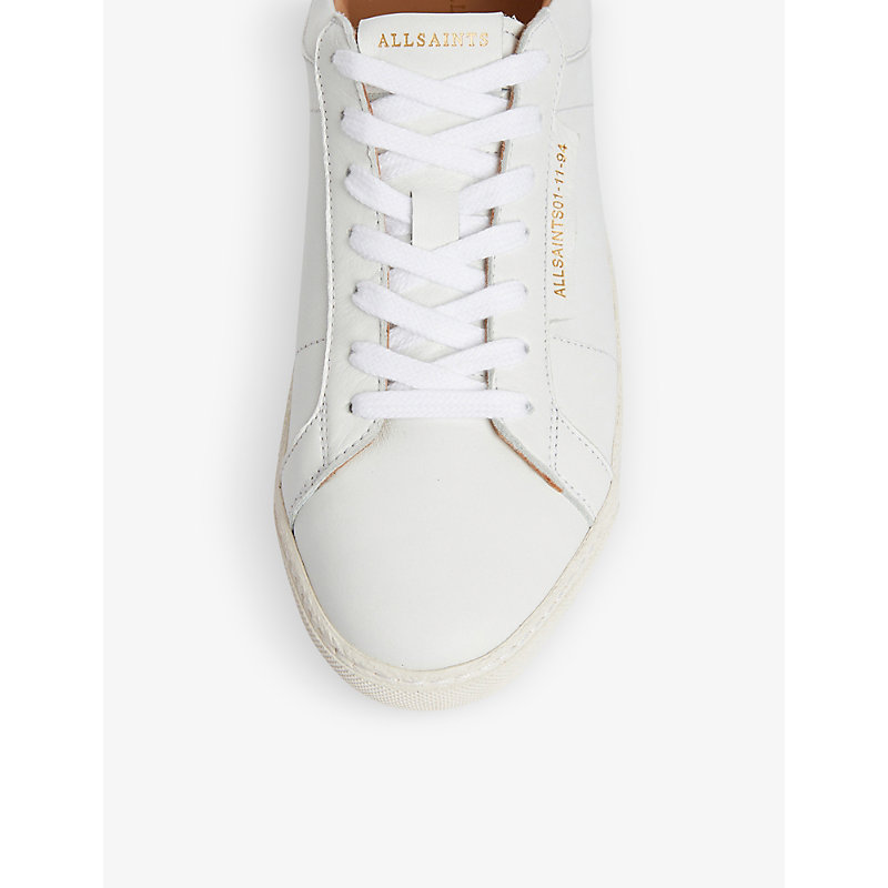 Shop Allsaints Women's White Sheer Logo-print Low-top Leather Trainers