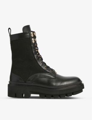 ALLSAINTS - Beth lace-up leather and canvas combat boots | Selfridges.com
