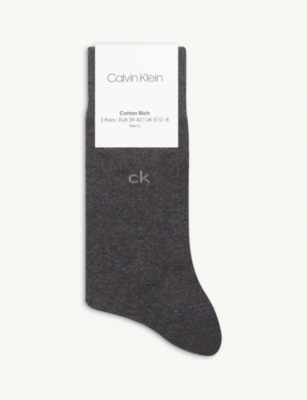 Calvin Klein Logo-embroidered Cotton-blend Socks Pack Of Two In Graphite