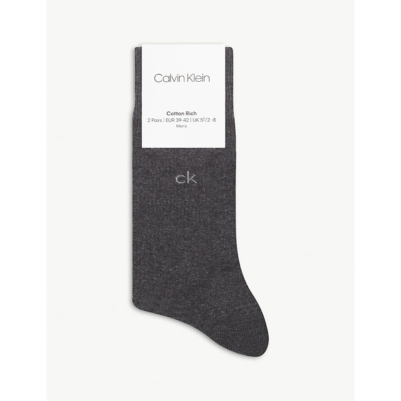 Calvin Klein Logo-embroidered Cotton-blend Socks Pack Of Two In Graphite