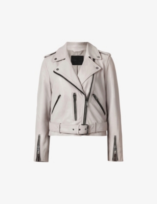 Allsaints Balfern Leather Biker Jacket In Cement Grey