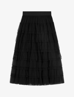 Shop Maje Women's Black Josepha Ruffle-tiered Tulle Midi Skirt