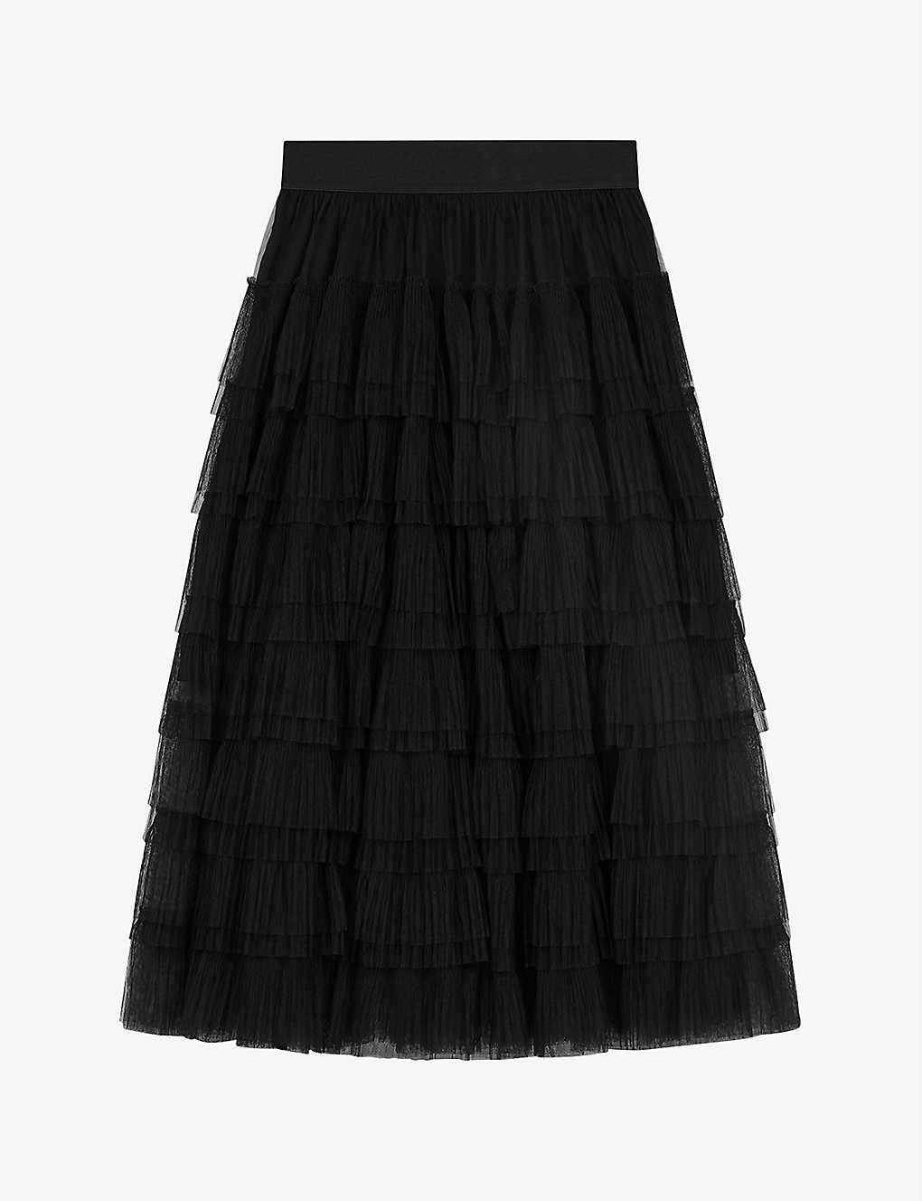 Shop Maje Women's Black Josepha Ruffle-tiered Tulle Midi Skirt