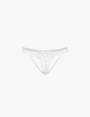 Bluebella Nova Mid-rise Stretch-lace Thong In Ivory