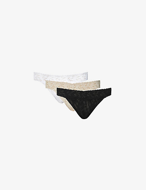 HANKY PANKY: Pack of three Original-rise stretch-lace thongs