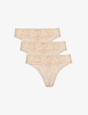 HANKY PANKY + NET SUSTAIN set of three lace-trimmed stretch-organic cotton  original-rise thongs