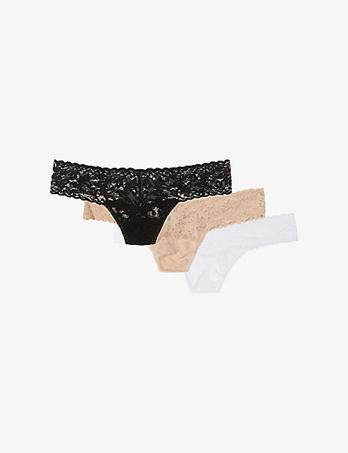 HANKY PANKY: Low-rise stretch-jersey lace thongs pack of three