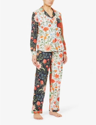 Desmond And Dempsey Persephone Floral-print Organic Cotton Pyjama Set In Patchwork