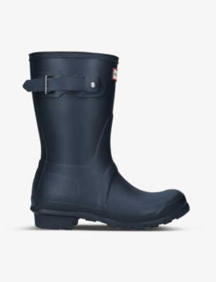 Hunter Original Short Vulcanised Natural Rubber Wellington Boots In Navy