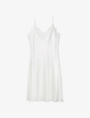 The White Company Womens Ivory Lace-trimmed V-neck Silk Nightdress