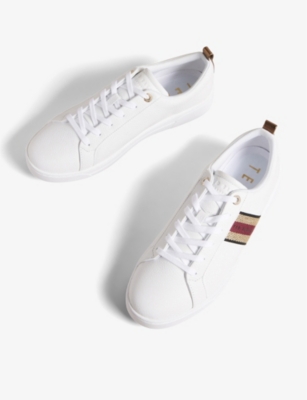 Shop Ted Baker Women's Red Baily Metallic-stripe Leather Low-top Trainers