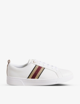 Ted Baker Baily Metallic-stripe Leather Low-top Trainers In White/red/gold
