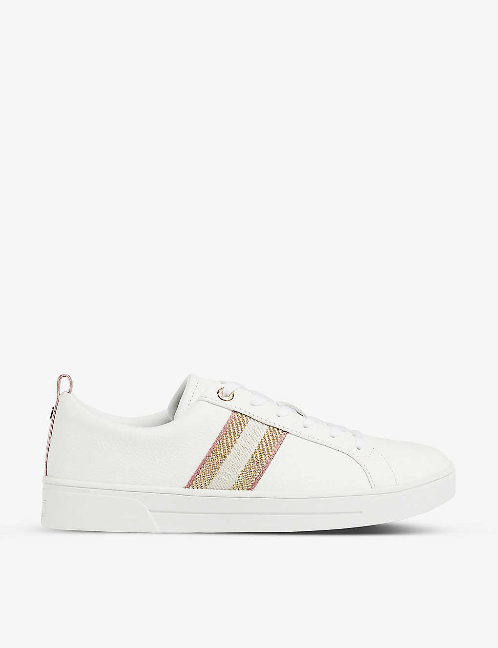 Shop Ted Baker Women's White Baily Metallic-stripe Leather Low-top Trainers
