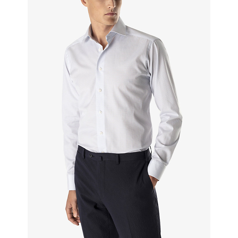 Shop Eton Business Point-collar Regular-fit Cotton-poplin Shirt In Light Blue
