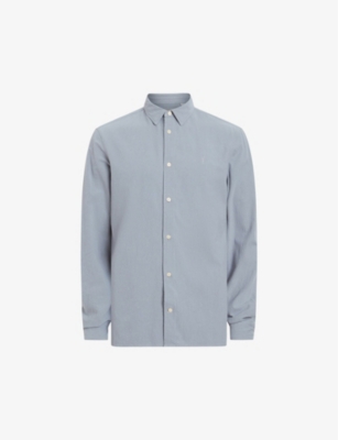 Allsaints Mens Skyline Grey Lovell Slim-fit Cotton Shirt