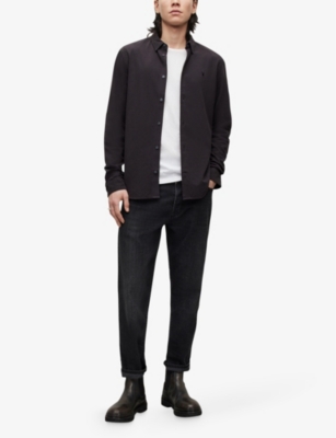 ALLSAINTS MENS WASHED BLACK LOVELL SLIM-FIT COTTON SHIRT