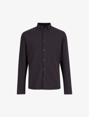 ALLSAINTS MENS WASHED BLACK LOVELL SLIM-FIT COTTON SHIRT
