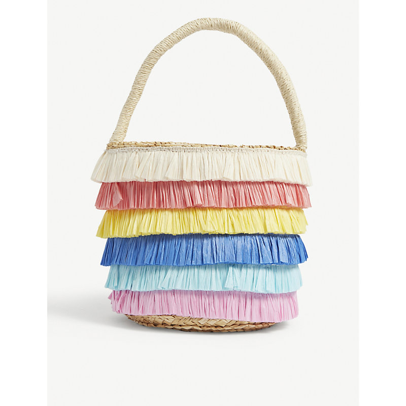Meri Meri Kids' Rainbow-frilled Straw Tote Bag In Multi